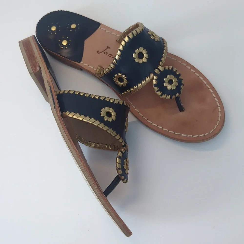 Jack Rogers Nantucket Gold Sandal in Midnight and Gold Navy Gold size 9 - Picture 7 of 14